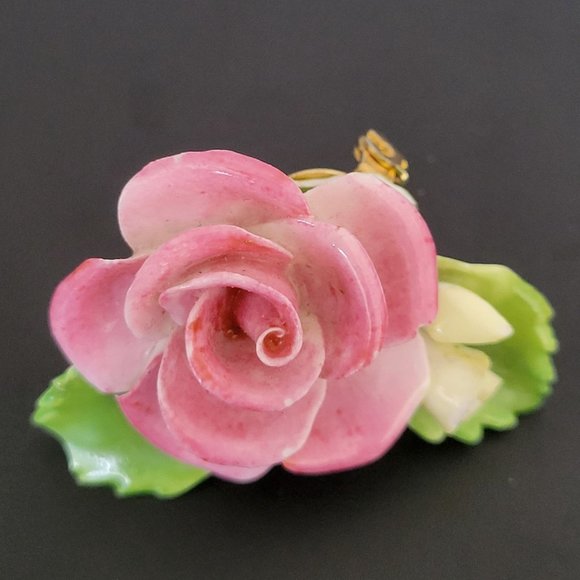 Cara China Staffordshire Pink Rose Floral Brooch Pin Vintage Made in England - Picture 4 of 8